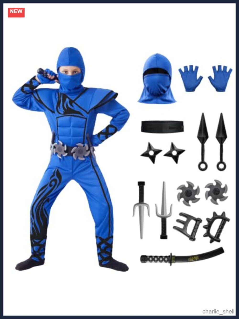 Kids Ninja Halloween Costume Set Jumpsuit Mask Gloves Daggers
